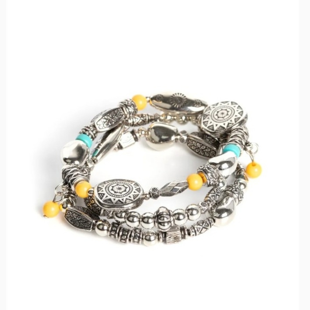 Paparazzi Silver and Yellow Bracelet Set Western Quest Yellow Layered Jewelry